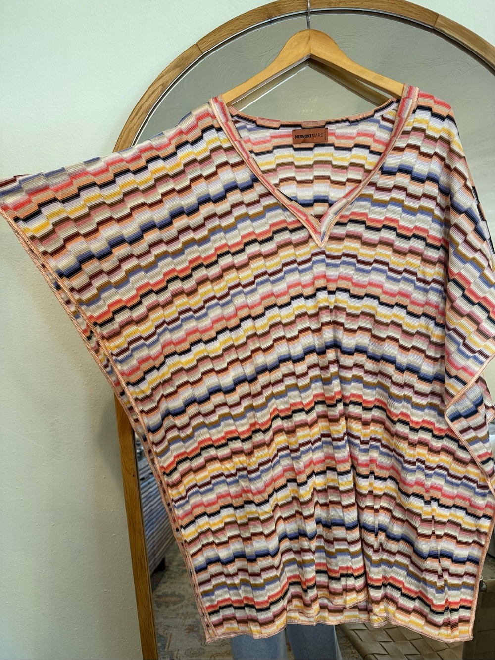 Missoni Mare Short Cover-Up Kaftan Dress Crochet Knit Metallic Trim - Picture 3 of 6